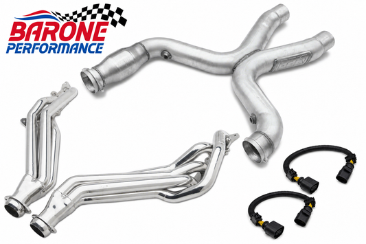 BBK 1-7/8" Polished Silver Ceramic Long Tube Header Combo – Includes Catted X-Pipe & O2 Extension Harness (11-14 Mustang GT 5.0)  #BBK-18560-1658-1112-COMBO