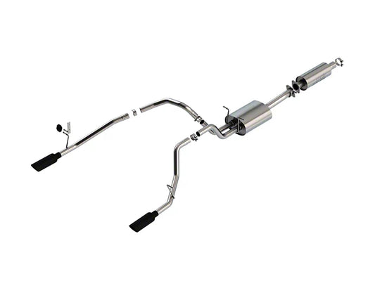 Borla S-Type Dual Exhaust System with Black Chrome Tips; Rear Exit (19-26 3.6L RAM 1500 w/ Factory Dual Exhaust) #140852BC