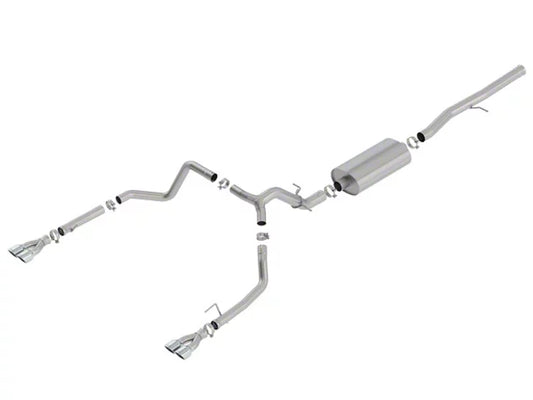 Borla Touring Dual Exhaust System with Quad Chrome Tips; Rear Exit (19-23 6.2L Sierra 1500 w/ Factory Dual Exhaust, Excluding AT4X & 19-23 6.2L Silverado 1500 w/ Factory Dual Exhaust, Excluding ZR2) #140782
