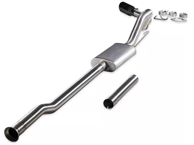 Flowmaster Signature Series Single Exhaust System with Black Chrome Tip; Side Exit (21-26 3.5L EcoBoost F-150 w/o Factory Dual Exhaust, 21-26 5.0L F-150 w/o Factory Dual Exhaust, 21-26 2.7L EcoBoost F-150 w/o Factory Dual Exhaust) #738115