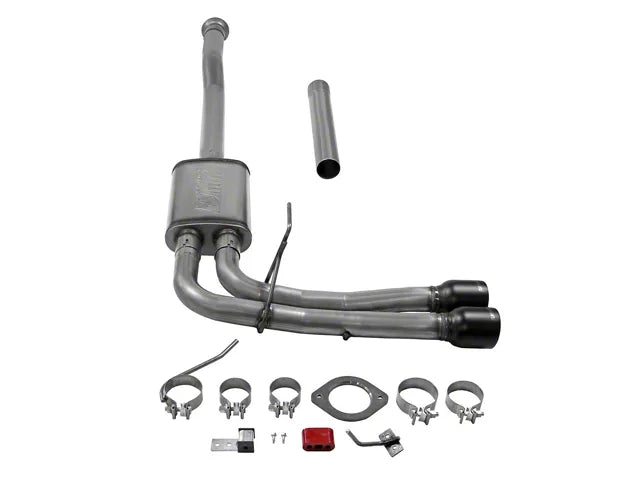 Flowmaster FlowFX Dual Exhaust System with Black Tips; Middle Side Exit (21-26 2.7L EcoBoost F-150, 21-26 3.5L EcoBoost F-150, Excluding Raptor &amp; Tremor, 21-26 5.0L F-150, Excluding Tremor) #718116